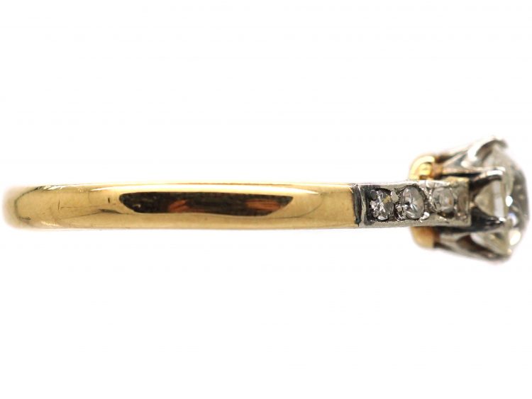 Art Deco 18ct Gold & Platinum, Diamond Solitaire Ring with Diamond Set Shoulders