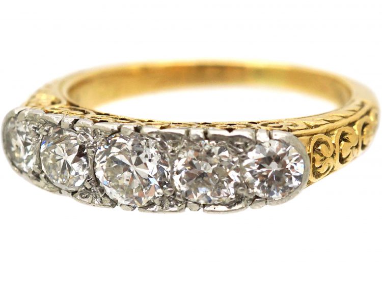 Edwardian 18ct Gold & Platinum, Five Stone Diamond Ring