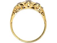 Victorian 18ct Gold, Three Stone Diamond Carved Half Hoop Ring