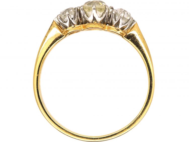 Edwardian 18ct Gold, Three Stone Old Mine Cut Diamond Ring