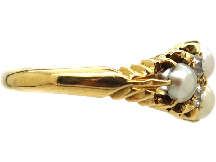 Victorian 18ct Gold, Natural Split Pearl & Diamond Ring