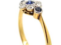 Edwardian 18ct Gold & Platinum, Sapphire & Diamond Cluster Ring with a Sapphire on Either Side
