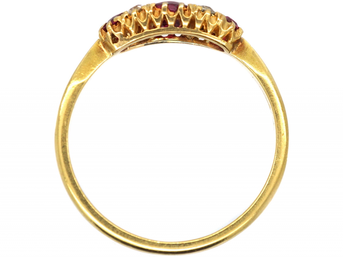 Edwardian 18ct Gold, Ruby & Diamond Three Stone Boat Shaped Ring (953R ...