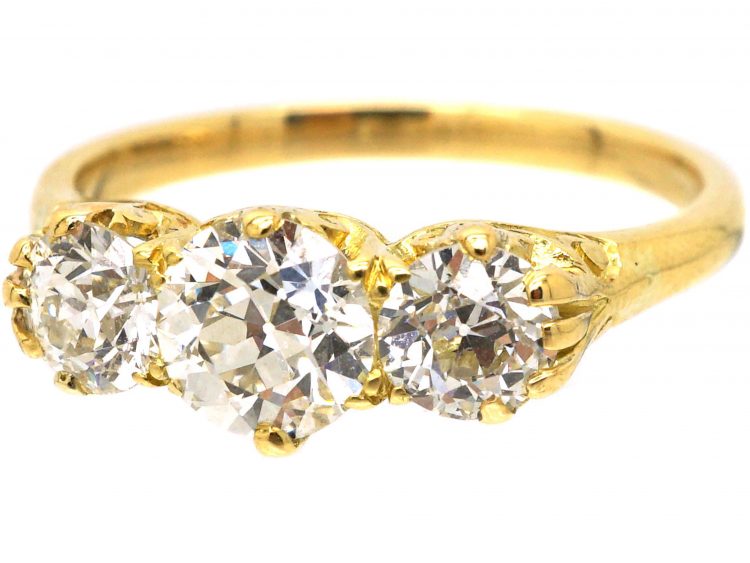 Victorian 18ct Gold, Three Stone Old Mine Cut Diamond Ring
