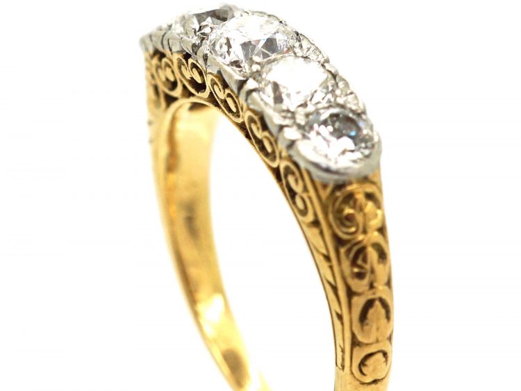 Edwardian 18ct Gold & Platinum, Five Stone Diamond Ring