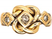 Edwardian 18ct Gold Knot Ring set with Three Diamonds