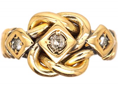 Edwardian 18ct Gold Knot Ring set with Three Diamonds