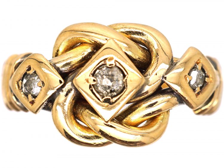 Edwardian 18ct Gold Knot Ring set with Three Diamonds