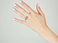 Art Deco 18ct White Gold & Platinum, Aquamarine & Diamond Rectangular Cluster Ring