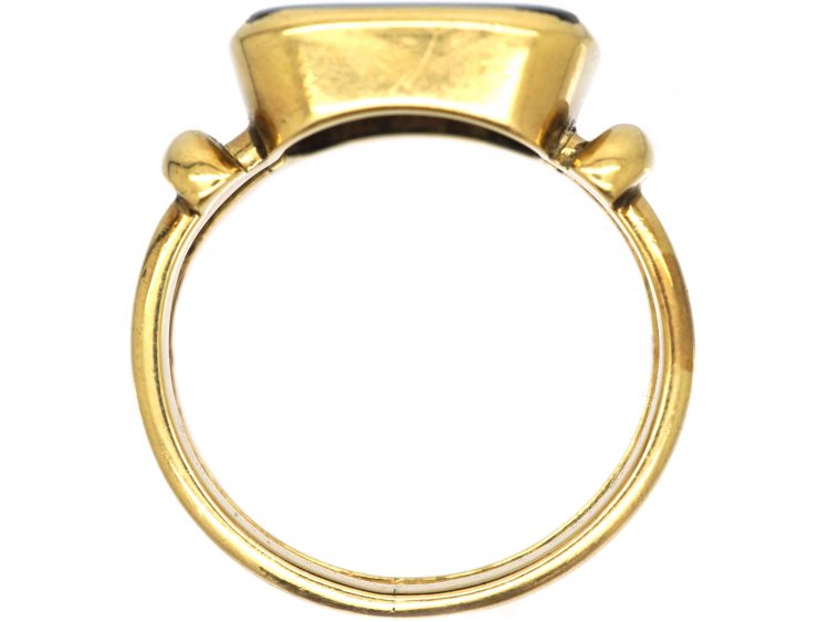 Victorian 18ct Gold Signet Ring with Banded Onyx Intaglio of a Crest