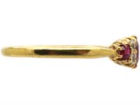 Edwardian 18ct Gold, Ruby & Diamond Three Stone Boat Shaped Ring