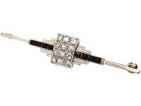 Art Deco 18ct White Gold & Platinum Geometric Brooch set with Diamonds & Onyx