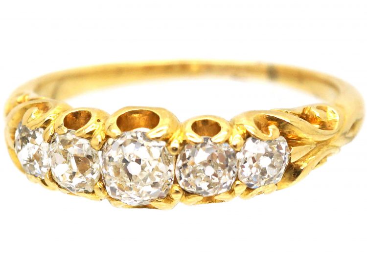 Victorian 18ct Gold, Five Stone Old Mine Cut Diamond Ring