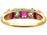 Victorian 18ct Gold, Ruby & Diamond Carved Half Hoop Ring