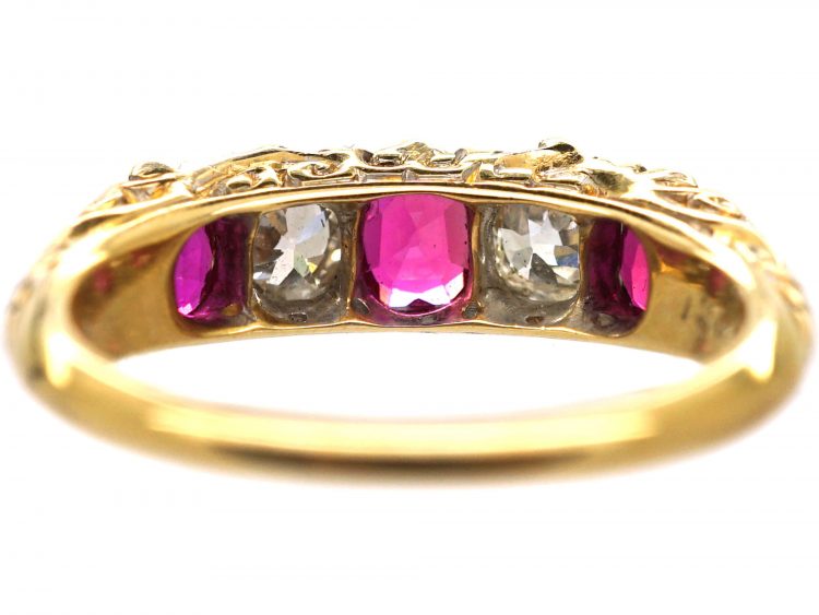Victorian 18ct Gold, Ruby & Diamond Carved Half Hoop Ring