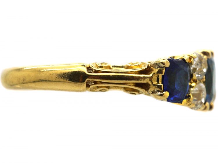 Edwardian 18ct Gold, Three Stone Sapphire & Diamond Ring