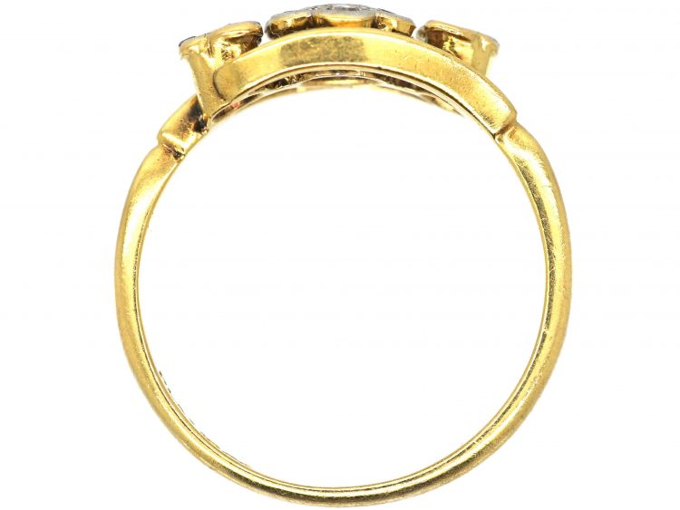 Edwardian 18ct Gold & Platinum, Cluster Diamond Ring with Diamond Set Trefoil Detail