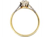 Art Deco 18ct Gold & Platinum, Diamond Solitaire Ring with Diamond Set Shoulders