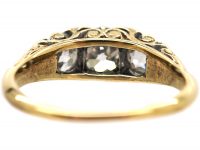 Victorian 18ct Gold, Three Stone Diamond Carved Half Hoop Ring