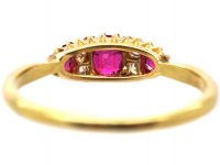 Edwardian 18ct Gold, Ruby & Diamond Three Stone Boat Shaped Ring