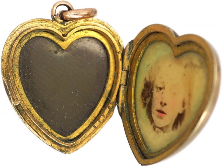 Edwardian 9ct Gold Back & Front Heart Shaped Locket with Cross Motif set with Paste