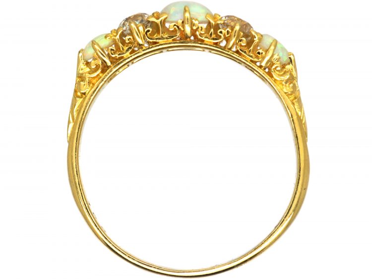 Edwardian 18ct Gold, Opal & Diamond Five Stone Ring