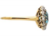 Edwardian 18ct Gold & Platinum, Aquamarine & Diamond Cluster Ring