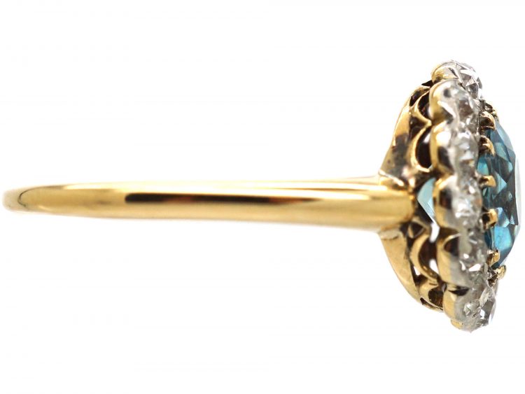 Edwardian 18ct Gold & Platinum, Aquamarine & Diamond Cluster Ring