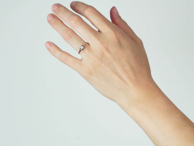 Art Deco Diamond Solitaire Ring with Diamond Set Leaf Shoulders