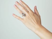 Art Deco 18ct Gold & Platinum, Diamond, Ruby & Natural Pearl Marquise Ring