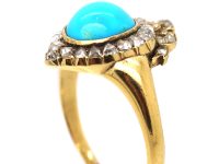 Victorian 18ct Gold, Turquoise & Rose Diamond heart Shaped Ring with Bow on top