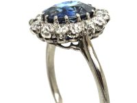 Art Deco Platinum, Sapphire & Diamond Oval Cluster Ring