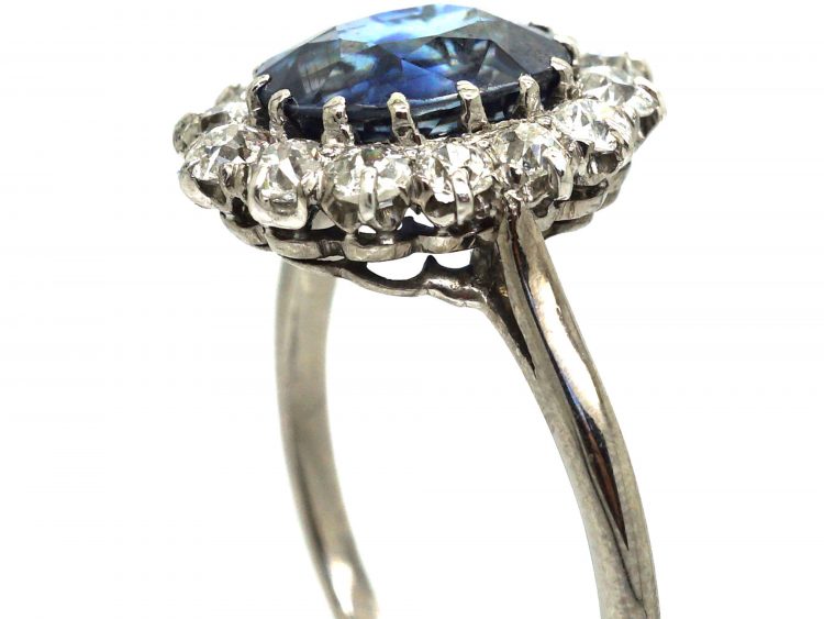 Art Deco Platinum, Sapphire & Diamond Oval Cluster Ring