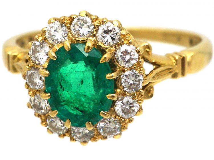 18ct Gold, Emerald & Diamond Cluster Ring