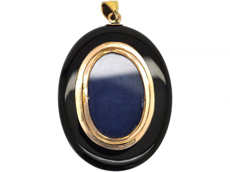Victorian 15ct Gold Locket with Onyx, Rose Diamond & Pearl Flower Detail