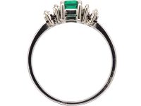 18ct White Gold, Emerald & Baguette Diamond Ring
