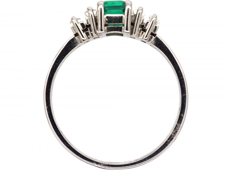 18ct White Gold, Emerald & Baguette Diamond Ring