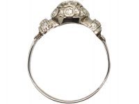 18ct White Gold Diamond Cluster Ring with Diamond Set Bands on the Shoulders