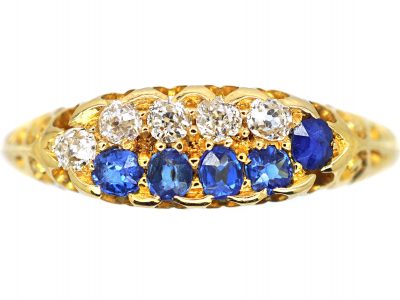 Victorian 18ct Gold Ring Set With Five Sapphires & Five Diamonds