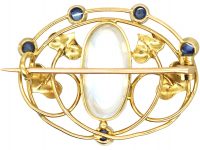 Art Nouveau 15ct Gold Brooch set with Cabochon Sapphires & Moonstone