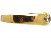 Edwardian 18ct Gold, Pink Sapphire & Diamond Three Stone Rub Over Ring