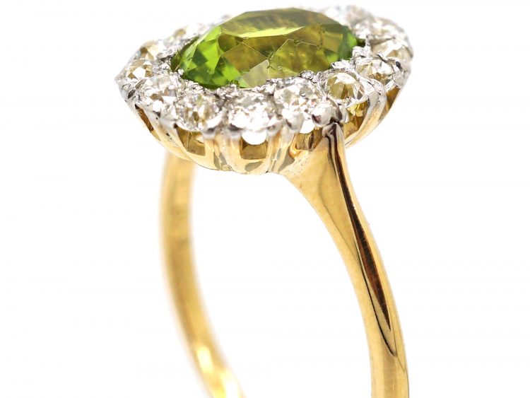 18ct Gold, Peridot & Diamond Oval Cluster Ring