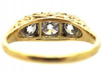 Victorian 18ct Gold, Three Stone Diamond Carved Half Hoop Ring