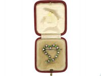 Edwardian 15ct Gold, Green Garnet & Diamond Witches Heart Brooch in Original Case