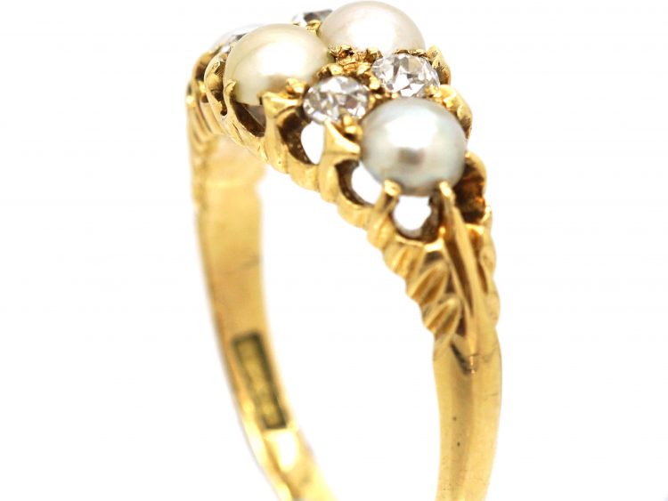 Victorian 18ct Gold, Natural Split Pearl & Diamond Ring