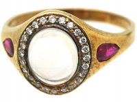 Art Deco 18ct Gold, Moonstone, Diamond & Ruby Ring