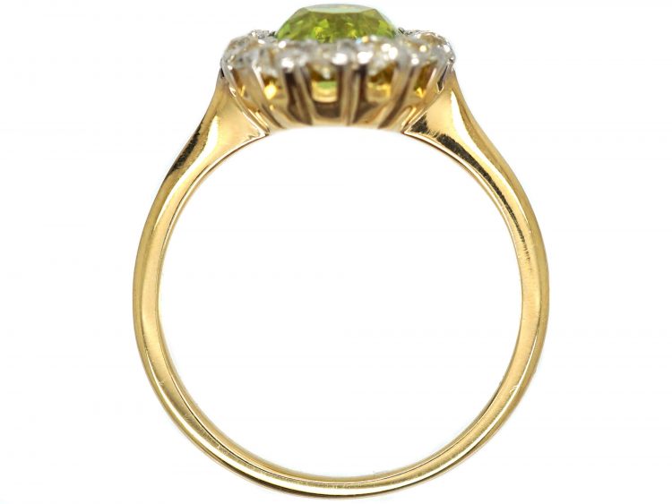 18ct Gold, Peridot & Diamond Oval Cluster Ring