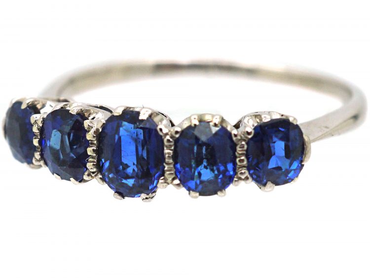 Art Deco 18ct White Gold, Five Stone Sapphire Ring