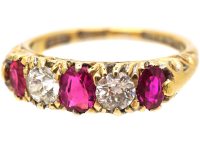 Victorian 18ct Gold, Ruby & Diamond Carved Half Hoop Ring