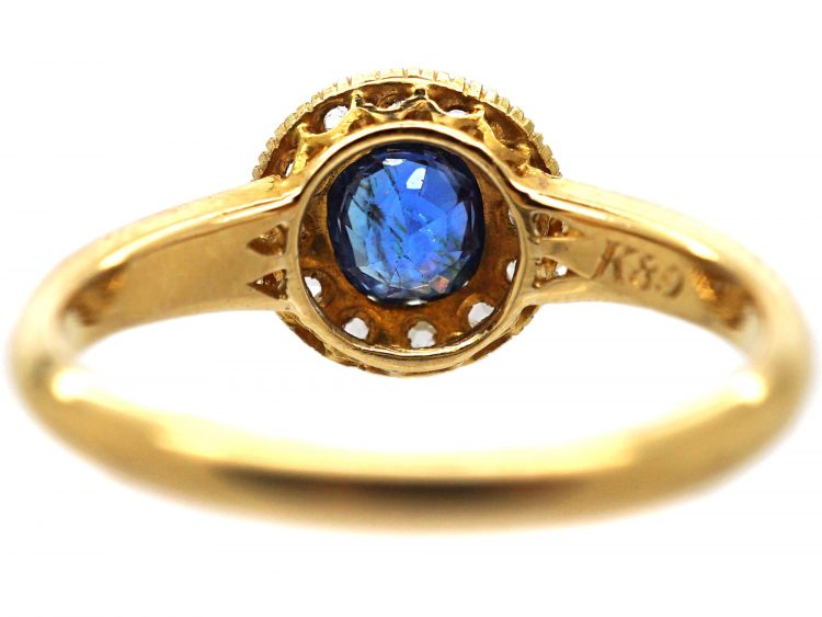 Edwardian 18ct Gold, Sapphire & Rose Diamond Cluster Ring